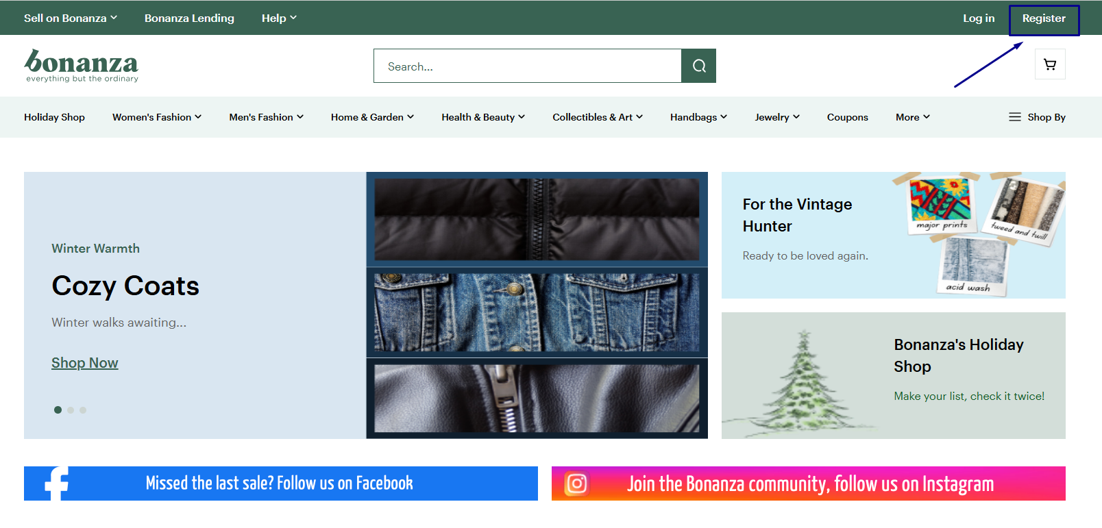 Visit Bonanza.com and click Register